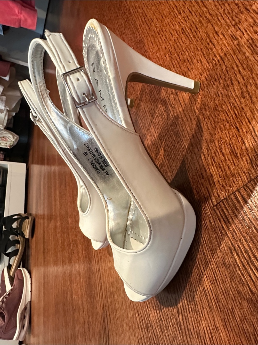 Rampage White Patent Slingback Peep-Toe Heels - Picture 4 of 7